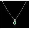 Image 2 : 14KT White Gold 2.06ct Emerald and Diamond Pendant With Chain