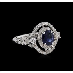 1.00ct Blue Sapphire and Diamond Ring - 14KT White Gold