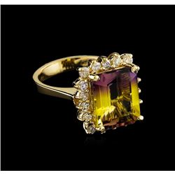 5.04ct Ametrine and Diamond Ring - 14KT Yellow Gold