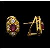 Image 2 : 1.40ctw Ruby and Diamond Earrings - 18KT Yellow Gold