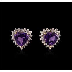 2.20ctw Amethyst and Diamond Earrings - 14KT Yellow Gold