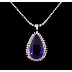 14KT White Gold GIA Certified 31.37ct Tanzanite and Diamond Pendant With Chain