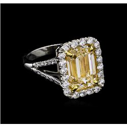 EGL USA Cert 5.84ctw Fancy Yellow Diamond Ring - 18KT-Platinum Two-Tone Gold