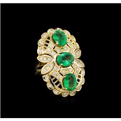 4.70ctw Emerald and Diamond Ring - 14KT Yellow Gold