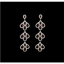 3.30ctw Ruby and Diamond Earrings Dangle - 18KT White Gold