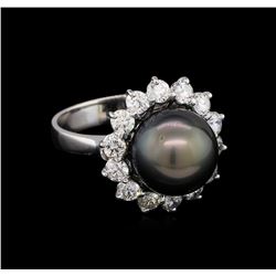 1.46ctw Pearl and Diamond Ring - 14KT White Gold