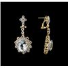 Image 2 : 10.34ctw Aquamarine and Diamond Dangle Earrings - 14KT Yellow Gold