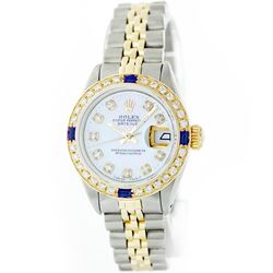 Rolex 14KT Two-Tone Diamond and Sapphire DateJust Ladies Watch