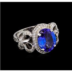 3.80ct Tanzanite and Diamond Ring - 14KT White Gold