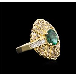 14KT Yellow Gold 1.33ct Emerald and Diamond Ring