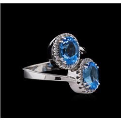 4.56ctw Blue Topaz and Diamond Ring - 14KT White Gold