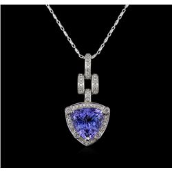 4.71ct Tanzanite and Diamond Pendant With Chain - 14KT White Gold