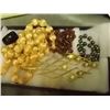 Image 2 : BOX - VINTAGE THREAD WRAPPED BEADS, CARVED WOOD RING - AMBER GLASS NECKLACE, PENDANT WITH MARQUIS CU