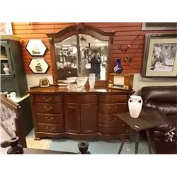 DRESSER - MIRRORED - 9 DRAWER WITH DOOR STORAGE