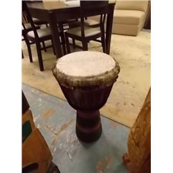 UNIQUE  HAND CRAFTED - LEATHER TOPPED DRUM - 33" TALL X 13" D - ESTIMATED RETAIL$300