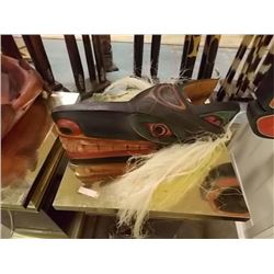 UNIQUE  HAND CRAFTED NATIVE MASK - WHITE HAIR - 16" L X 6" W X 5 ½" H - ESTIMATED RETAIL ~ $700