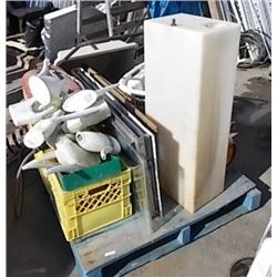 SKID - BOAT TANK , TERRA COTTA TILES, WHEEL BARROW AND MORE
