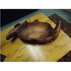 UNIQUE  CRAFTED BOWL - ALL WOOD - WITH 2 SALMON - 19" X 9" X 4 ½" H - ESTIMATED RETAIL ~$400
