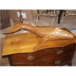 UNIQUE  HAND CRAFTED - VERY DETAILED CARVED HUMPBACK WHALE - ALL WOOD - MED - 30 X 40" LONG - ESTIMA
