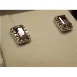 EARRINGS - NEW EMERAL FACETTED AMETHYST & DIAMONDS IN STERLING SILVER SETTING - RETAIL ~$325