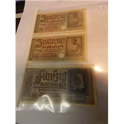 MONEY'S - WWII NAZI GERMANY EAGLE & SWASTIKA REICHMARK BILLS - 3 - ALL ONE MONEY