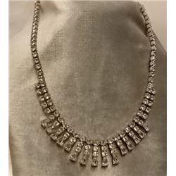 VINTAGE NECKLACE - CLEAR RHINESTONES - STAMPED "SHERMAN" ON BOTH ENDS OF CLASP