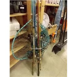 LOT OF RETRO/VINTAGE ROD & FISHING NETS