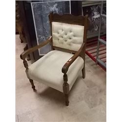 VINTAGE OAK & UPHOLSTERY ARM CHAIR