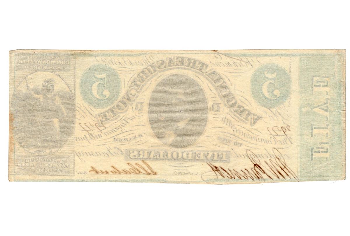 March 13 1862 5 Virginia Treasury Note Obsolete march-13-1862-5-virginia-treasury-note-obsolete