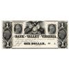 Image 1 : 1800's $1 Bank of the Valley in Virginia Currency Note