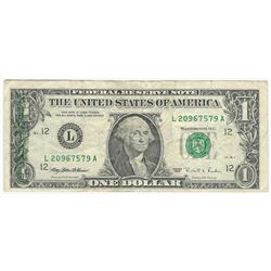 1995 $1 Federal Reserve Note ERROR Partial Offset