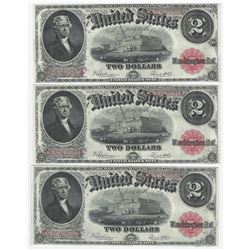 Lot of (3) Consecutive Serial 1917 $2 Legal Tenders Notes Uncirculated