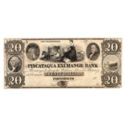 1800's $20 Piscataqua Exchange Bank Obsolete Note