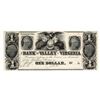Image 1 : 1800s $1 Bank of the Valley in Virginia Obsolete Note