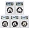 Image 2 : 5 Coin Set 2001-2005 Silver Eagle Coins NGC PF69 Ultra Cameo