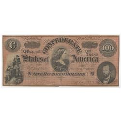 1864 $100 The Confederate States of America Note