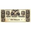 Image 1 : 1800's $1 Bank of the Valley in Virginia Obsolete Currency Note