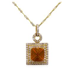 14KT Two-Tone Gold 3.31ct Fire Opal and Diamond Pendant With Chain