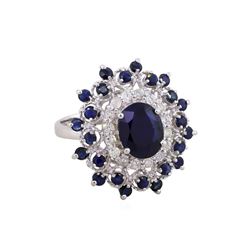 14KT White Gold 5.43ctw Sapphire and Diamond Ring