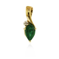 10KT Yellow Gold 0.35ct Emerald and Diamond Pendant