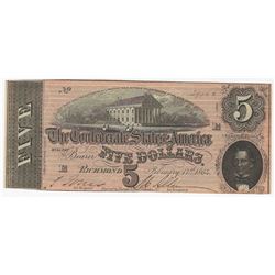 1864 $5 The Confederate States of America Note