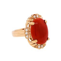 14KT Rose Gold 5.45ct Red Coral and Diamond Ring