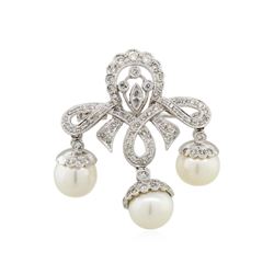 18KT White Gold 1.01ctw Diamond and Pearl Brooch