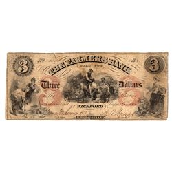 1855 $3 The Farmers Bank Obsolete Bank Note