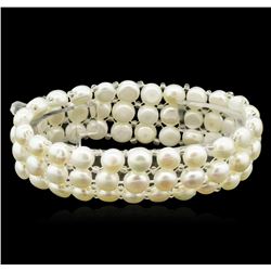 3 Row Cultured White Pearl Bracelet