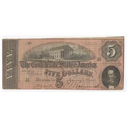 1864 $5 Confederate States of America Note