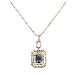 14KT Yellow Gold 3.60ct Aquamarine and Diamond Pendant With Chain