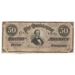 1864 $50 The Confederate States of America Note