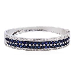 14KT White Gold 7.51ct Sapphire and Diamond Bangle Bracelet