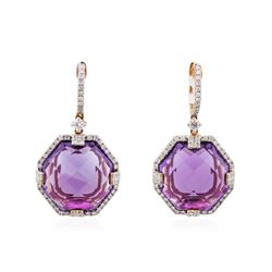 14KT Rose Gold 27.52ctw Amethyst and Diamond Earrings